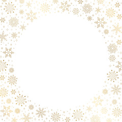 Snowflake Frame, Square template, Golden Line art on White Background