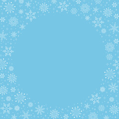 Snowflake Frame, Square template, White Line art on Light Blue Background