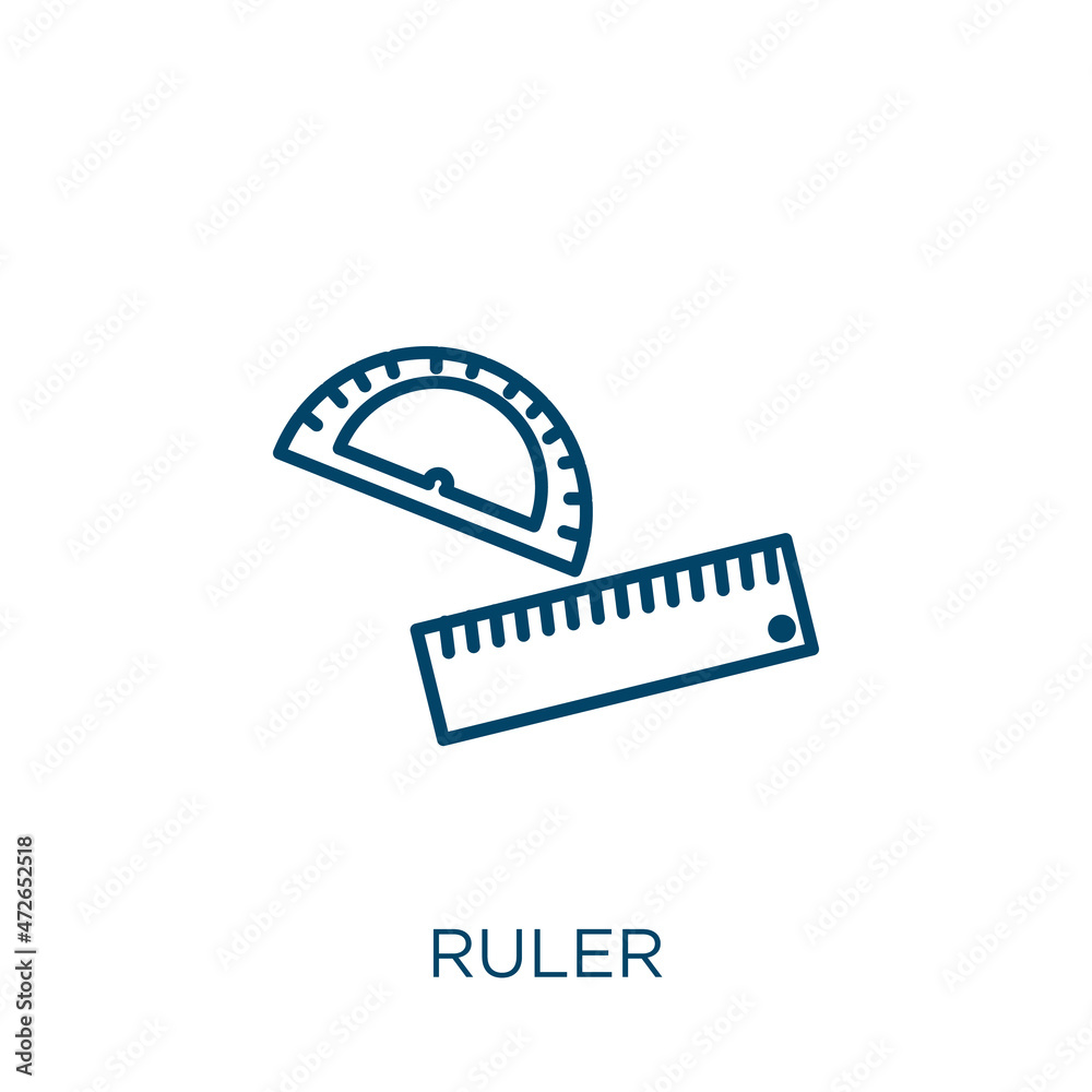Poster ruler icon. thin linear ruler outline icon isolated on white background. line vector ruler sign, sym
