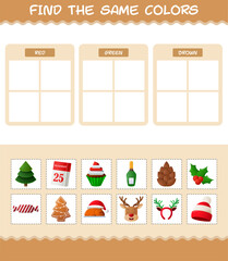 Find the same colors of christmas. Searching and Matching game. Educational game for pre shool years kids and toddlers