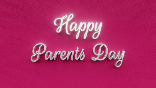 Happy Parents day text inscription, parent love symbol and happy parenthood holiday concept, mother and father care, decorative animated lettering, festive greeting card motion background