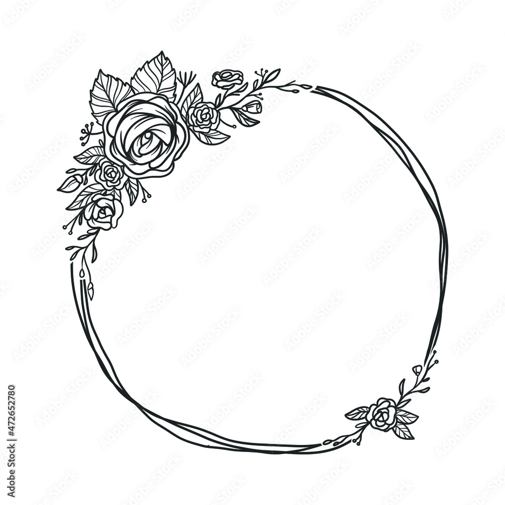 Poster a hand drawn illustration of floral wreath. a beautiful decorative frame for wedding invitation and lettering. a vintage vector with flowers and leaves ornament. - Posters