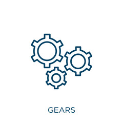 gears icon. Thin linear gears outline icon isolated on white background. Line vector gears sign, symbol for web and mobile.