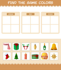 Find the same colors of christmas. Searching and Matching game. Educational game for pre shool years kids and toddlers