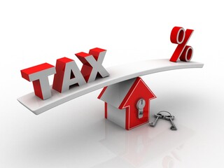 3D rendering House and tax Percent Symbol

