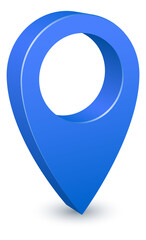 Blue location pin icon. 3d geo tag