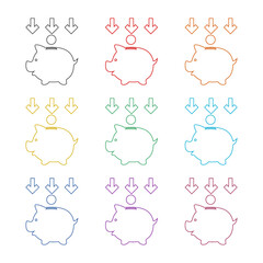 Fototapeta premium Piggy bank icon isolated on white background, color set