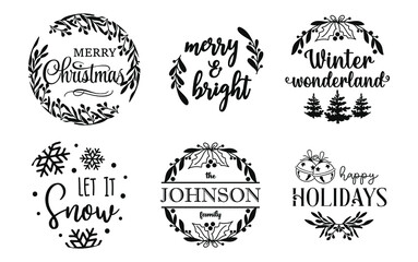 Christmas door signs set. Christmas ornaments. Christmas round signs.