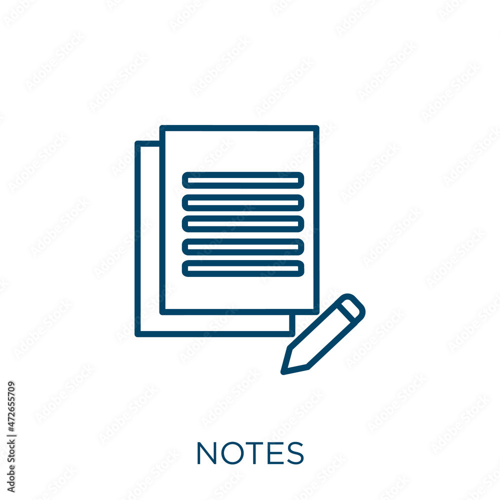 Poster notes icon. thin linear notes outline icon isolated on white background. line vector notes sign, sym