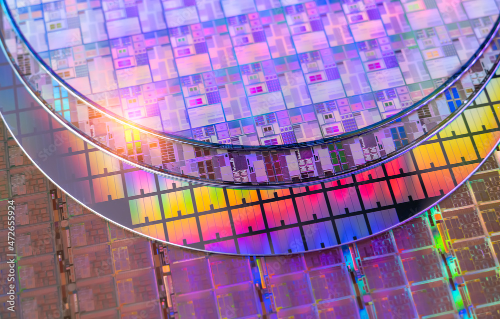 Wall mural silicon wafers with microchips used in electronics for the fabrication of integrated circuits