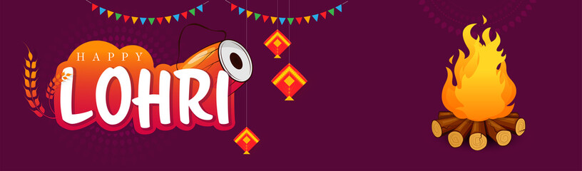 Happy Lohri Festival Greeting Banner Design Background Template Vector Illustration