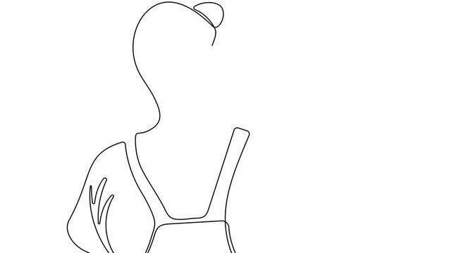 4k animated self drawing of continuous line draw of human hand holds paint brushes with paint can, floor painting, blank space for your text, banner, advertisement or your design minimal outline