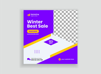 Winter Sale Social Media Post Template Design. Flat Design Winter Sale Promotion Square Banner Set. Social Media Post Template Design