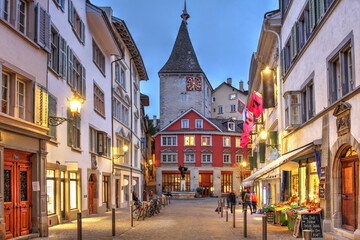 Street in Old Town Zürich, Switzerland - obrazy, fototapety, plakaty