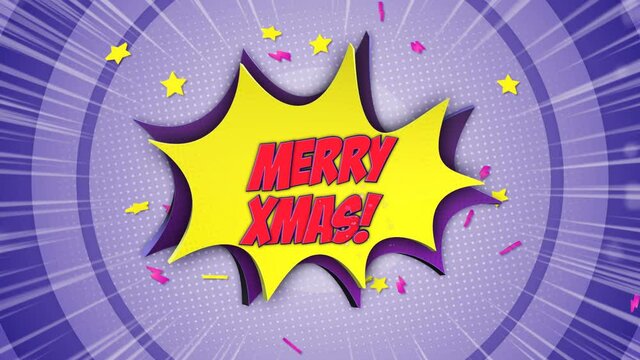 MERRY XMAS Comic Text Animation, with Alpha Matte, Background, Loop
