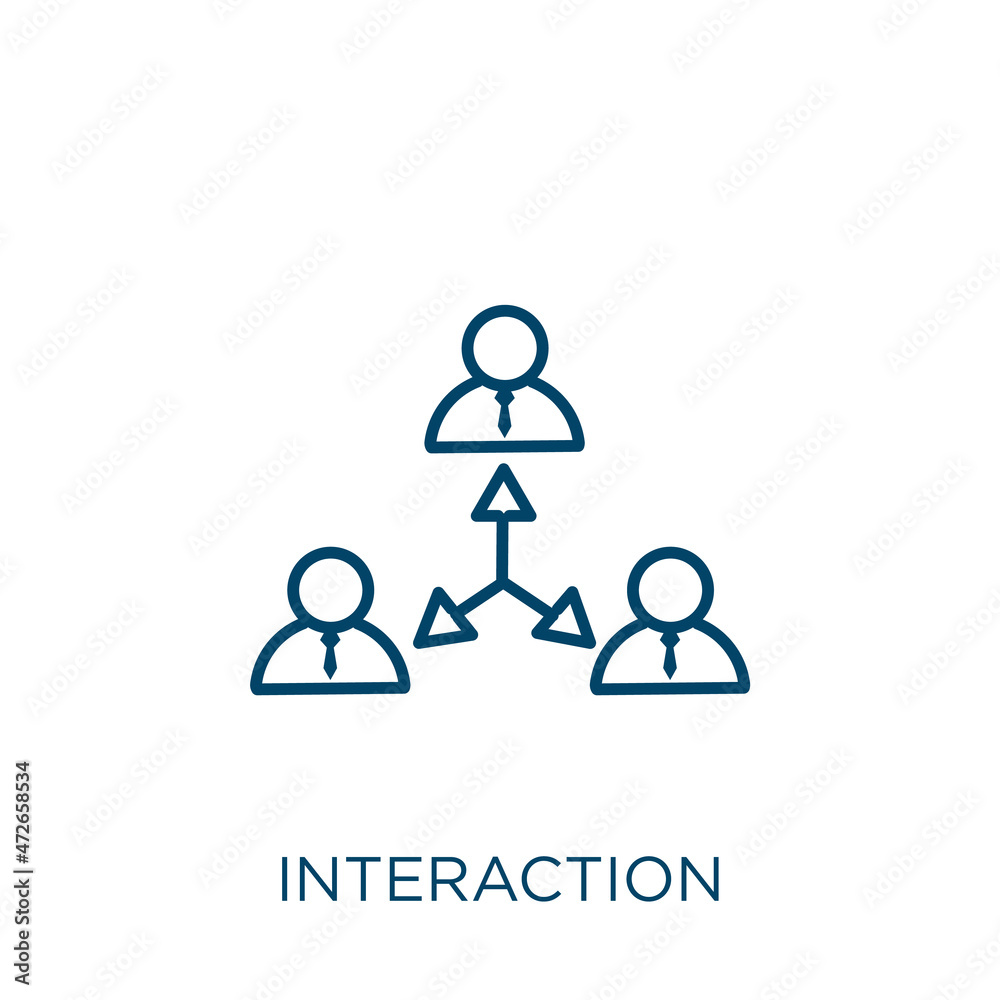 Poster interaction icon. thin linear interaction outline icon isolated on white background. line vector int