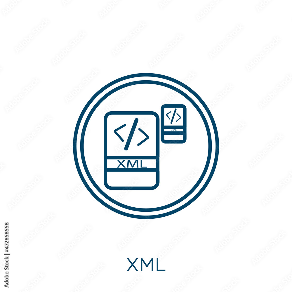 Poster xml icon. thin linear xml outline icon isolated on white background. line vector xml sign, symbol fo