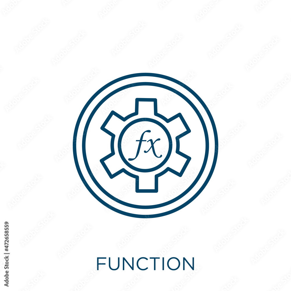 Poster function icon. thin linear function outline icon isolated on white background. line vector function 