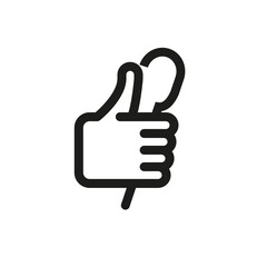 A good food icon. A hand with a raised thumb and a spoon in his hands. Simple linear vector illustration on a white background