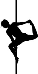 Fototapeta na wymiar Black silhouette of a pole dancer performing a ballerina