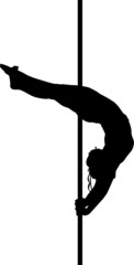 Black silhouette of a pole dancer performing a 