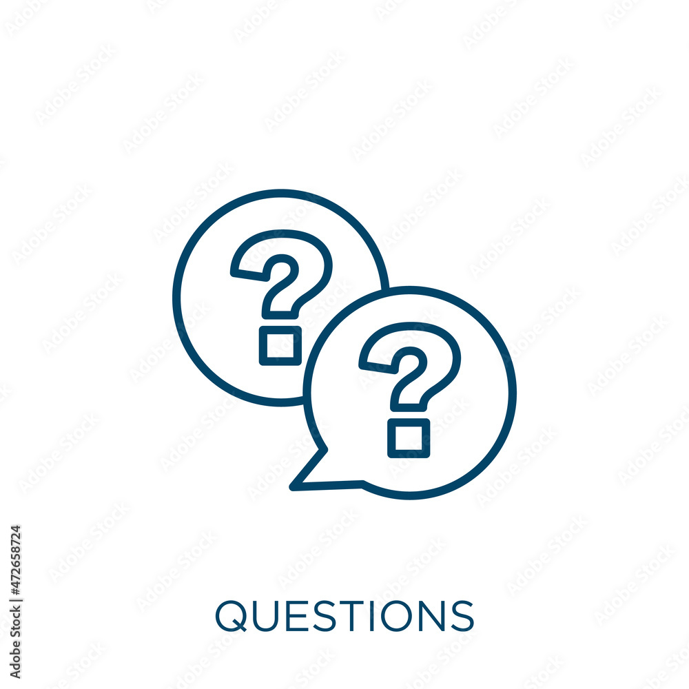 Poster questions icon. thin linear questions outline icon isolated on white background. line vector questio