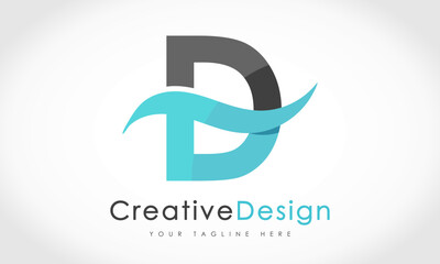 Creative D Letter Blue Wave Logo Design Vector Icon Symbol Illustration.