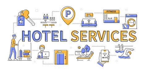 Hotel services - colorful line design style banner