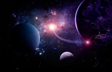 Planets and galaxy in outer space. Elements of this Image Furnished by NASA © Denis Rozhnovsky