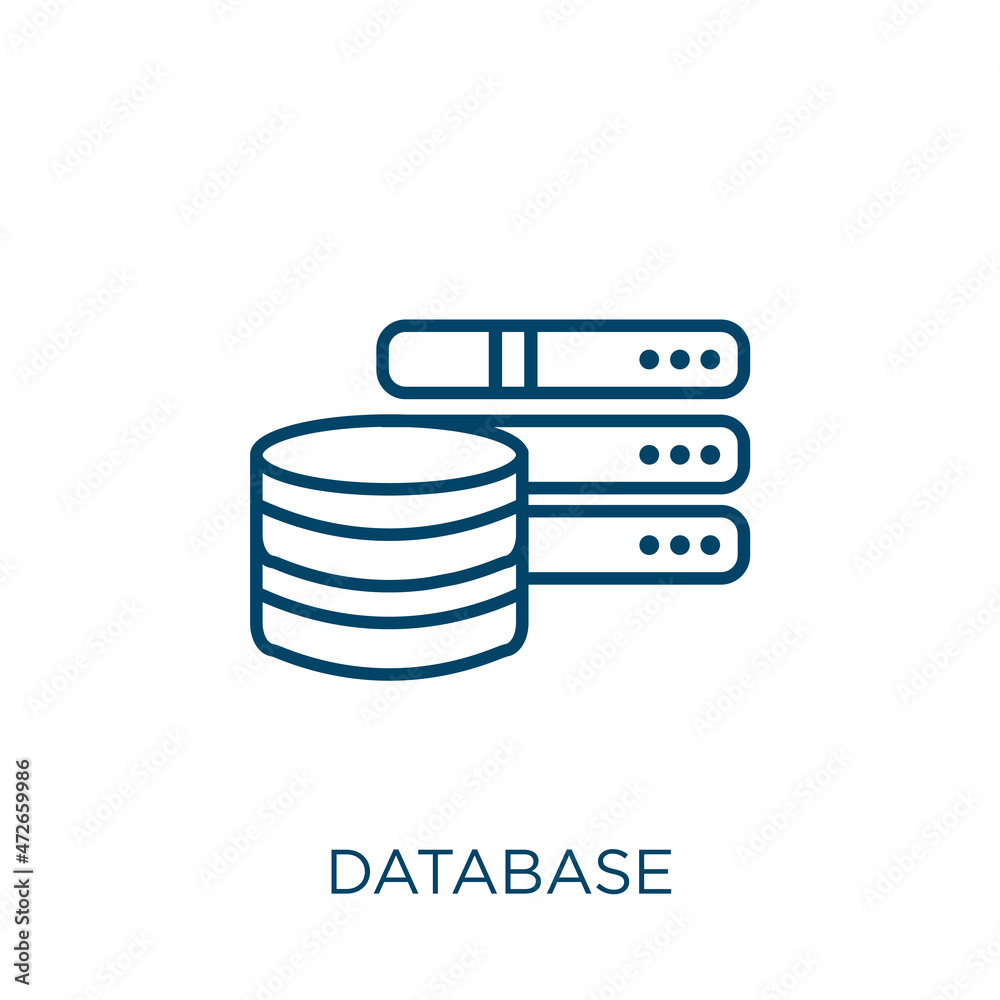 Poster database icon. thin linear database outline icon isolated on white background. line vector database 