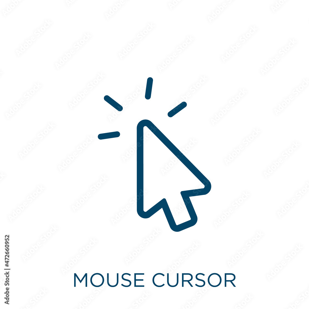 Poster mouse cursor icon. thin linear mouse cursor outline icon isolated on white background. line vector m