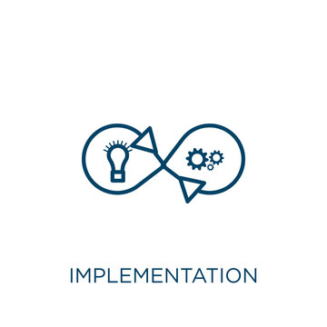 implementation icon. Thin linear implementation outline icon isolated on white background. Line vector implementation sign, symbol for web and mobile.