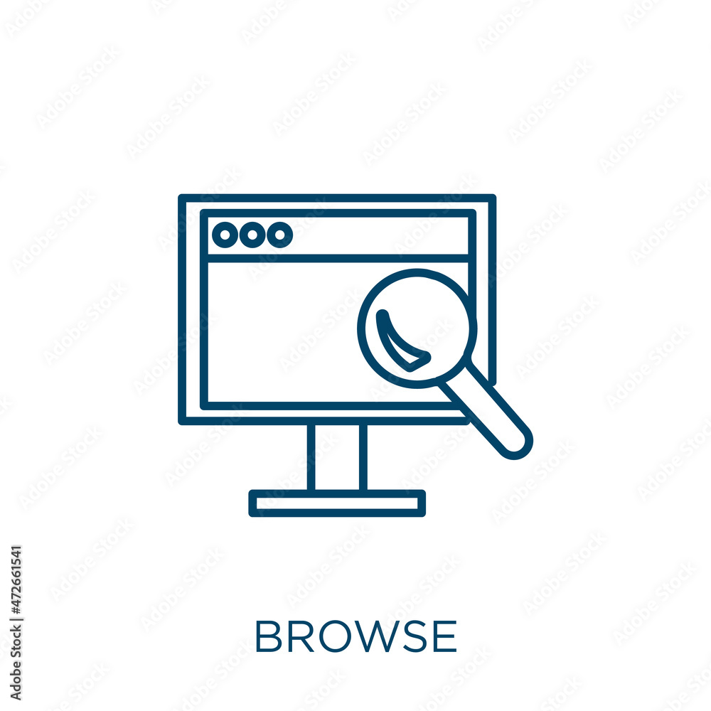 Poster browse icon. thin linear browse outline icon isolated on white background. line vector browse sign, 