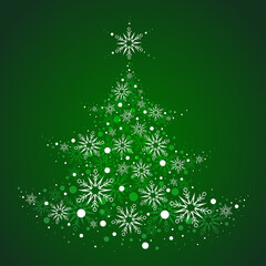 White snowflake Christmas tree on green background