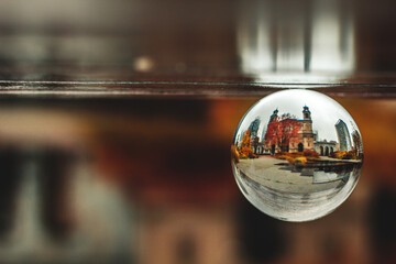City Lensball View in Centrum of Warsaw, Poland, Europe, Autumn Time.