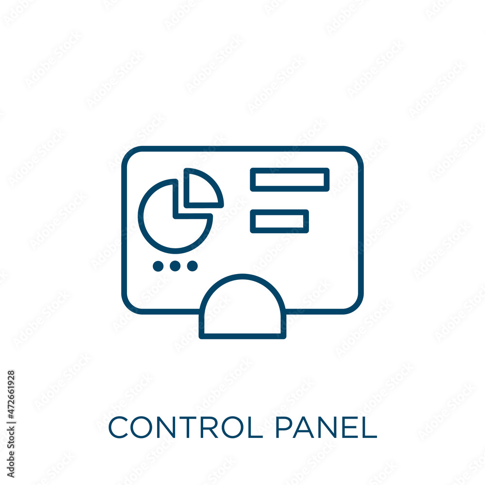 Poster control panel icon. thin linear control panel outline icon isolated on white background. line vector