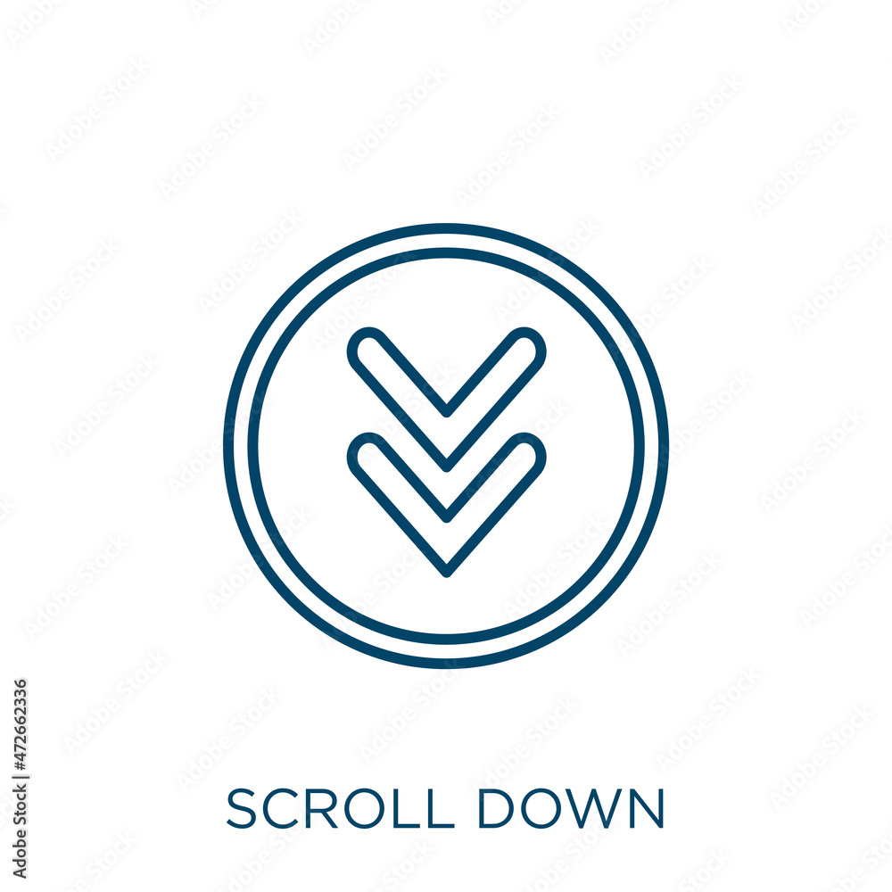 Poster scroll down icon. thin linear scroll down outline icon isolated on white background. line vector scr