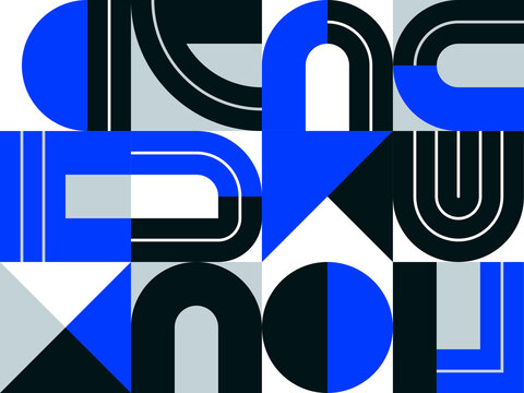 Seamless geometric pattern vector, abstract background design with blue elements taken from letters typography.