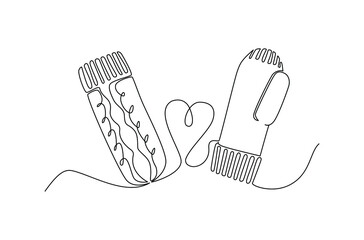 The winter concept with mittens drew a continuous line, with editable strokes
