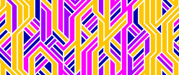 Tech style seamless linear pattern vector, circuit board lines endless background wallpaper image, colorful geometric design techno micro picture.