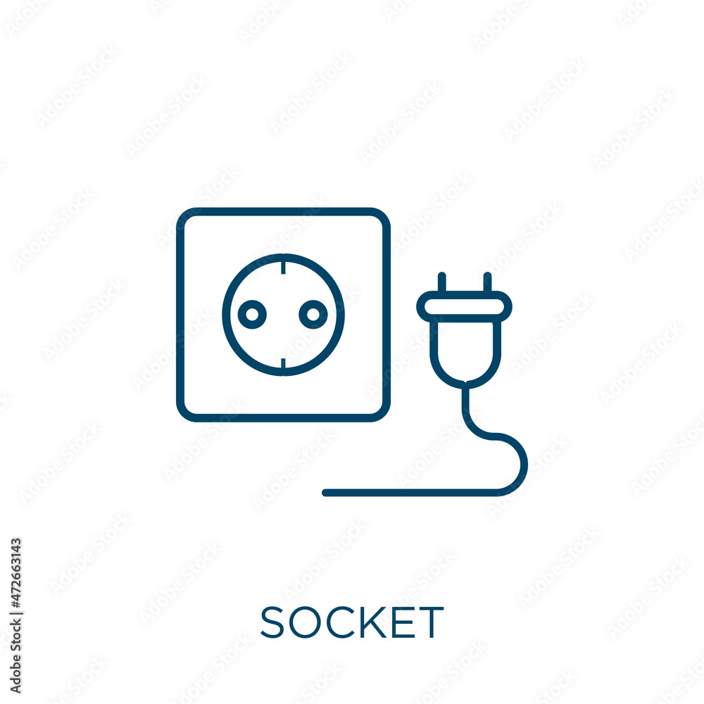 Poster socket icon. thin linear socket outline icon isolated on white background. line vector socket sign, 
