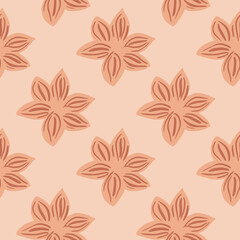 Seamless pattern sanise on beige background. Vector repeat template spice in doodle style. Hand drawn elements nature texture for fabric