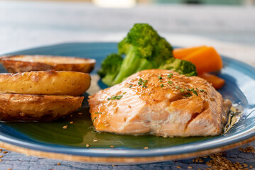 grilled salmon fish with potatoes