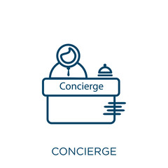concierge icon. Thin linear concierge outline icon isolated on white background. Line vector concierge sign, symbol for web and mobile. - obrazy, fototapety, plakaty
