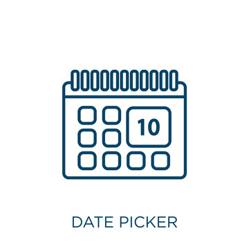 date picker icon. Thin linear date picker outline icon isolated on white  background. Line vector date picker sign, symbol for web and mobile. Stock  Vector | Adobe Stock
