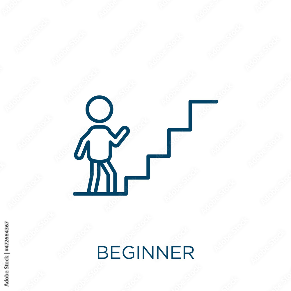 Fototapete beginner icon. Thin linear beginner outline icon isolated on white background. Line vector beginner sign, symbol for web and mobile.