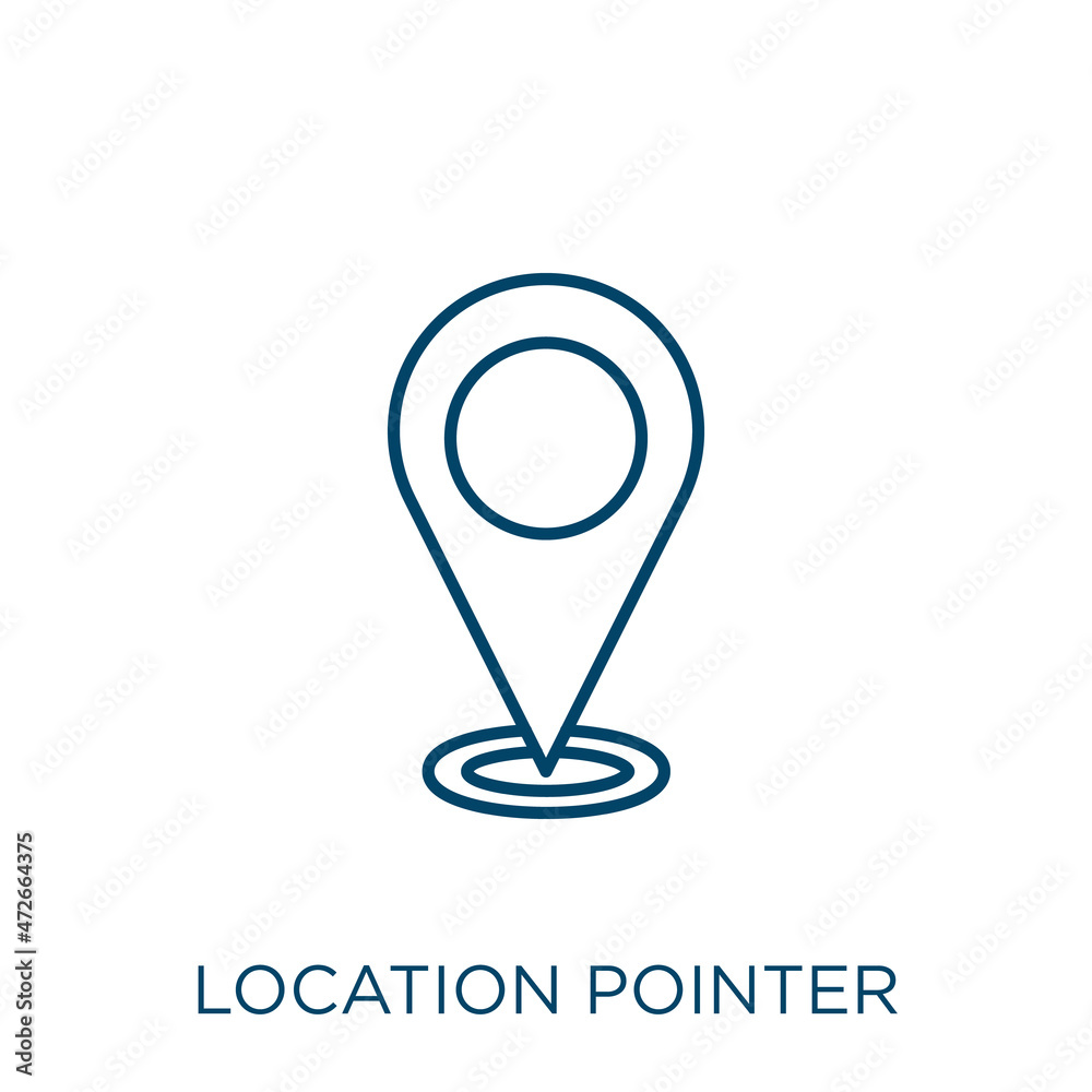 Poster location pointer icon. Thin linear location pointer outline icon isolated on white background. Line vector location pointer sign, symbol for web and mobile.