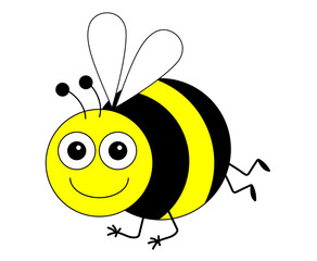 Funny smiling cartoon bee isolated icon on white background. Vector illustration.