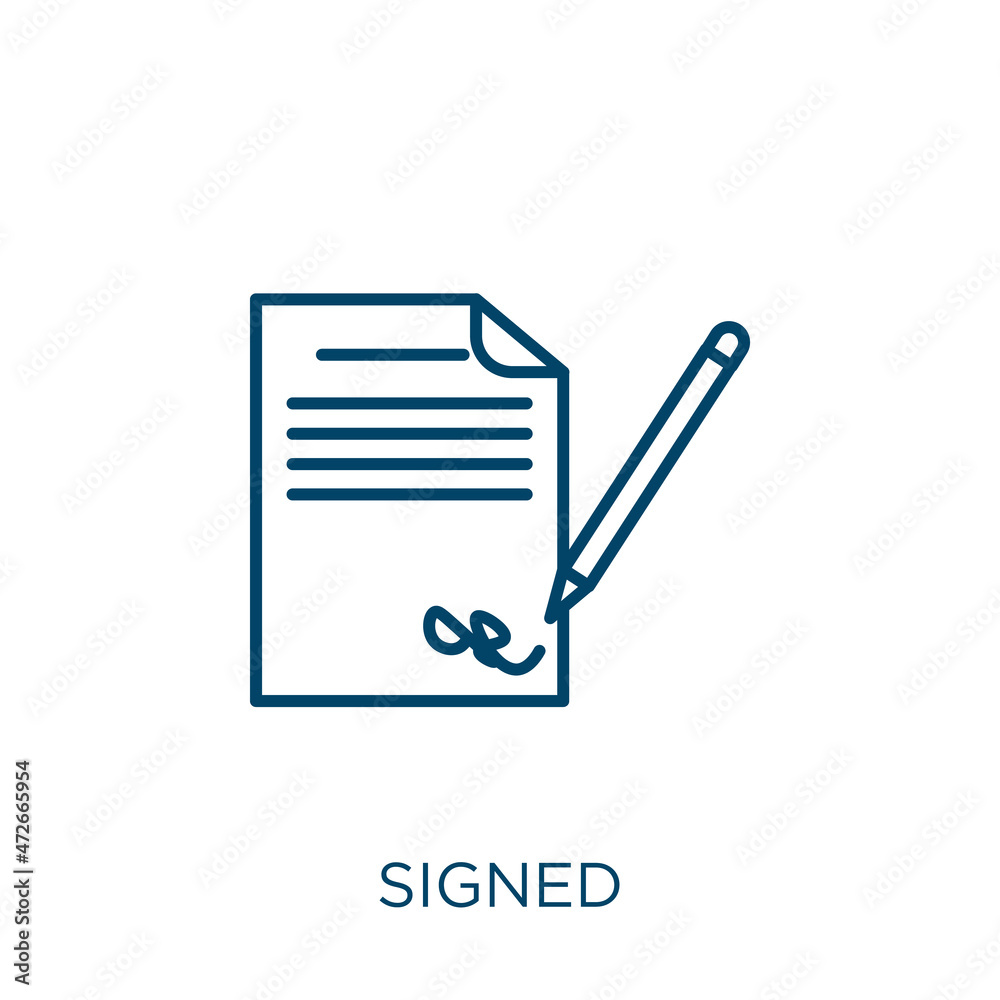 Poster signed icon. thin linear signed outline icon isolated on white background. line vector signed sign, 