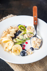 oatmeal porridge fruit meal snack on the table copy space food background